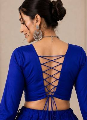 royal blue cotton embroidered patch work ghagra choli 3