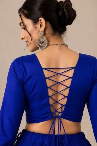 royal blue cotton embroidered patch work ghagra choli