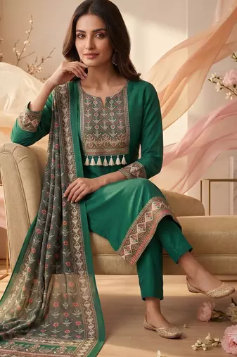 women's green unstitched reyon cotton dress material with printed dupatta