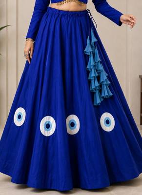 royal blue cotton embroidered patch work ghagra choli 4