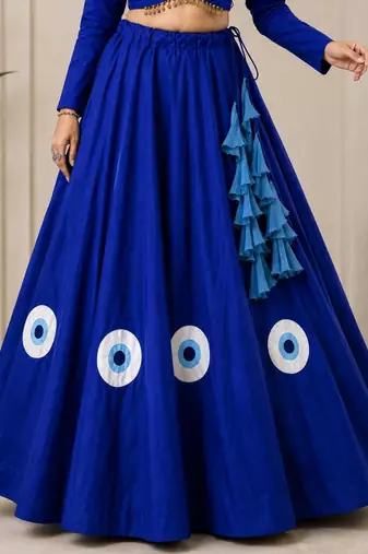 royal blue cotton embroidered patch work ghagra choli