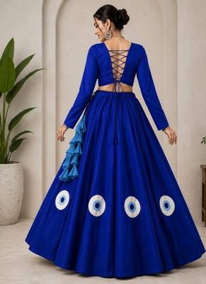 royal blue cotton embroidered patch work ghagra choli 5