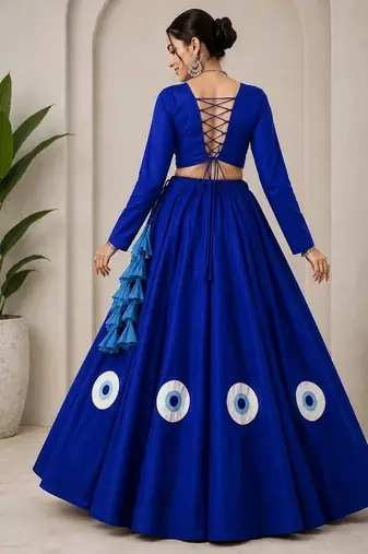 royal blue cotton embroidered patch work ghagra choli