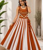 orange cotton embroidered mirror work ghagra choli