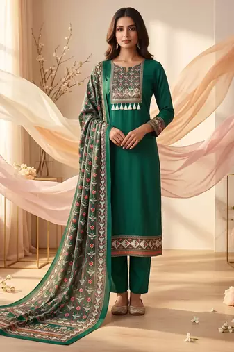 women's green unstitched reyon cotton dress material with printed dupatta