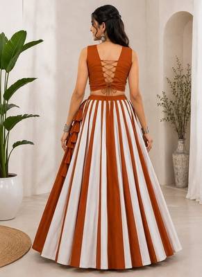 orange cotton embroidered mirror work ghagra choli 2