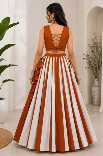 orange cotton embroidered mirror work ghagra choli