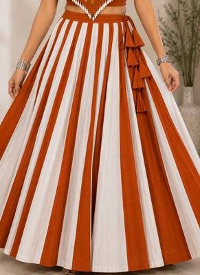 orange cotton embroidered mirror work ghagra choli 4