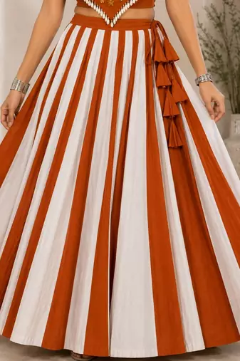 orange cotton embroidered mirror work ghagra choli