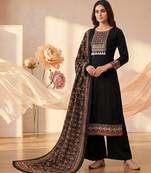 women's black unstitched reyon cotton dress material with printed dupatta