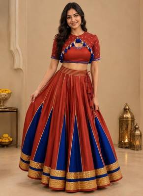 red silk blend embroidered zari work ghagra choli 1