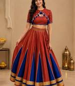 red silk blend embroidered zari work ghagra choli