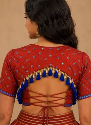 red silk blend embroidered zari work ghagra choli 2