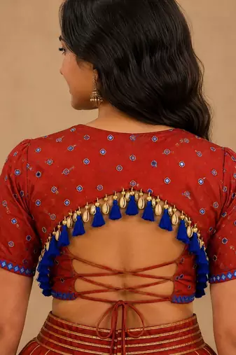 red silk blend embroidered zari work ghagra choli