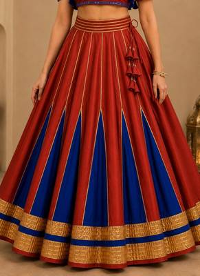 red silk blend embroidered zari work ghagra choli 3