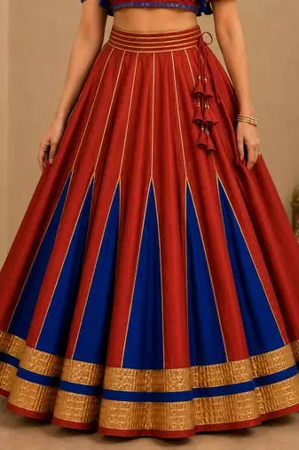 red silk blend embroidered zari work ghagra choli