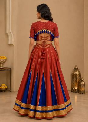 red silk blend embroidered zari work ghagra choli 5