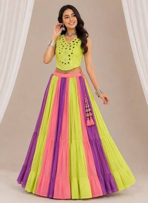 multicolor cotton embroidered mirror work ghagra choli 1
