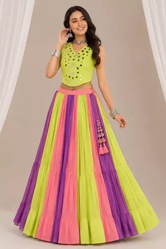 multicolor cotton embroidered mirror work ghagra choli