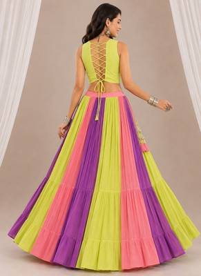 multicolor cotton embroidered mirror work ghagra choli 2