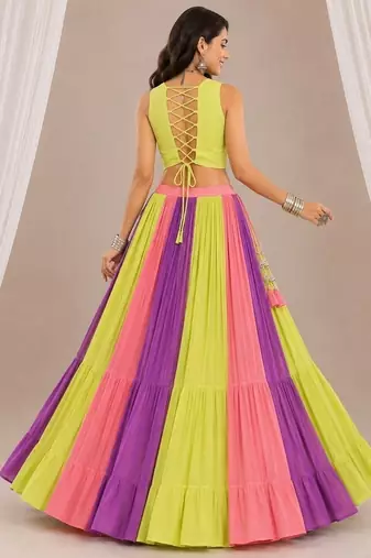 multicolor cotton embroidered mirror work ghagra choli