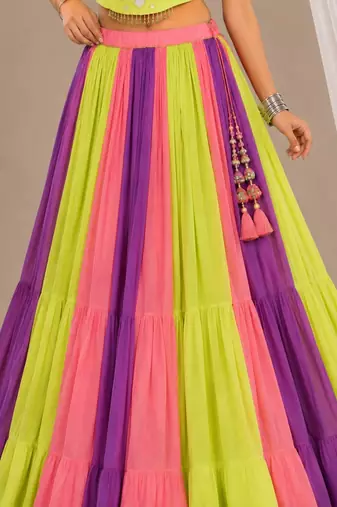 multicolor cotton embroidered mirror work ghagra choli