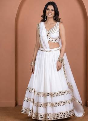 white cotton embroidered mirror work ghagra choli 1
