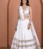 white cotton embroidered mirror work ghagra choli
