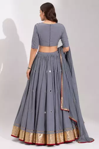 grey cotton embroidered mirror work ghagra choli