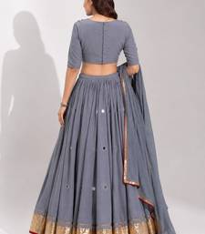 grey cotton embroidered mirror work ghagra choli