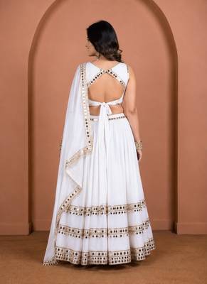 white cotton embroidered mirror work ghagra choli 2