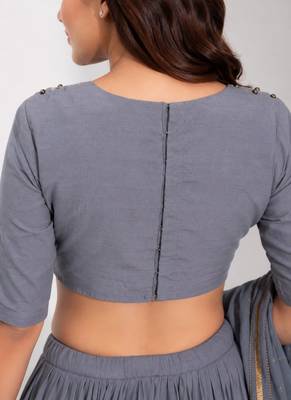 grey cotton embroidered mirror work ghagra choli 3