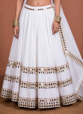 white cotton embroidered mirror work ghagra choli 3