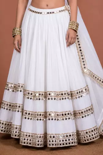 white cotton embroidered mirror work ghagra choli