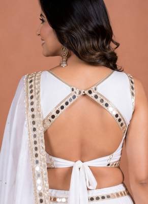 white cotton embroidered mirror work ghagra choli 4