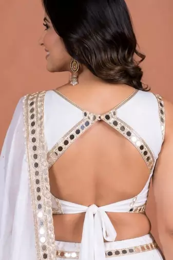white cotton embroidered mirror work ghagra choli