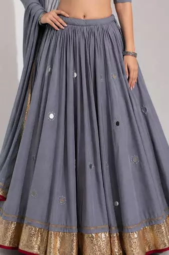 grey cotton embroidered mirror work ghagra choli