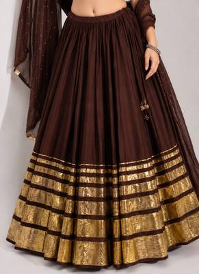 dark chocolate cotton embroidered mirror work ghagra choli 2