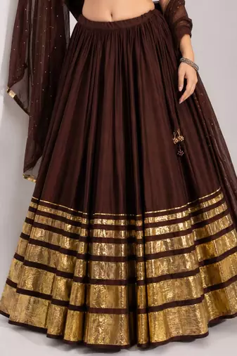 dark chocolate cotton embroidered mirror work ghagra choli