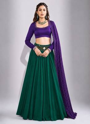 green cotton embroidered mirror work ghagra choli 1