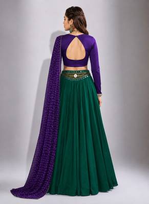 green cotton embroidered mirror work ghagra choli 2
