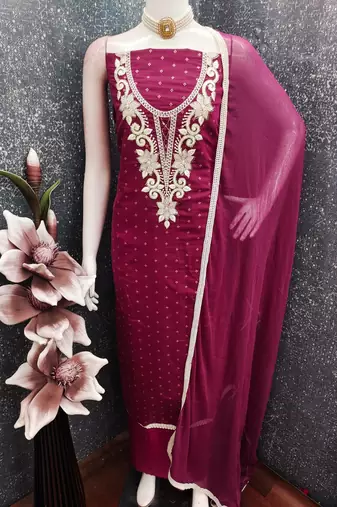 women's mustard unstitched butti cotton dress material with fancy border dupatta