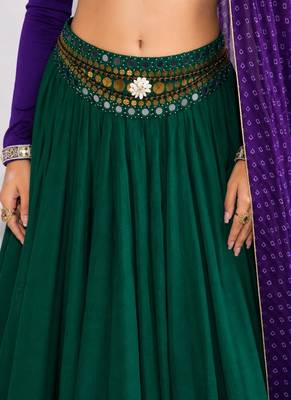 green cotton embroidered mirror work ghagra choli 4