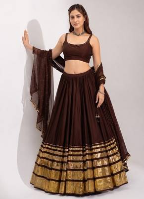 dark chocolate cotton embroidered mirror work ghagra choli 1