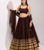 dark chocolate cotton embroidered mirror work ghagra choli