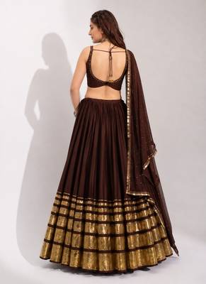 dark chocolate cotton embroidered mirror work ghagra choli 5