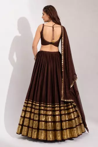 dark chocolate cotton embroidered mirror work ghagra choli