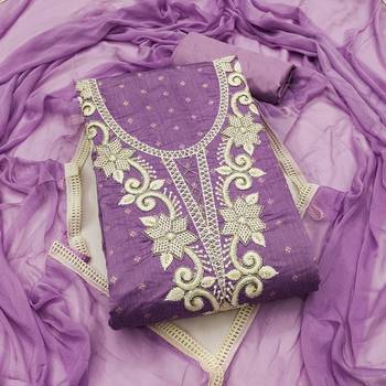 women's lavender unstitched butti cotton dress material with fancy border dupatta 2
