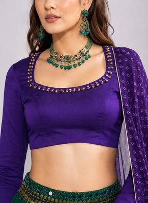 green cotton embroidered mirror work ghagra choli 5