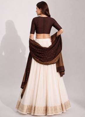 off white cotton embroidered mirror work ghagra choli 2
